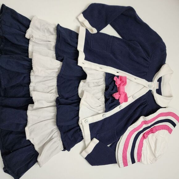 Girls Gymboree Navy, Pink, & White Cotton Dress Cardigan Hat Outfit Set 4t - Picture 12 of 16